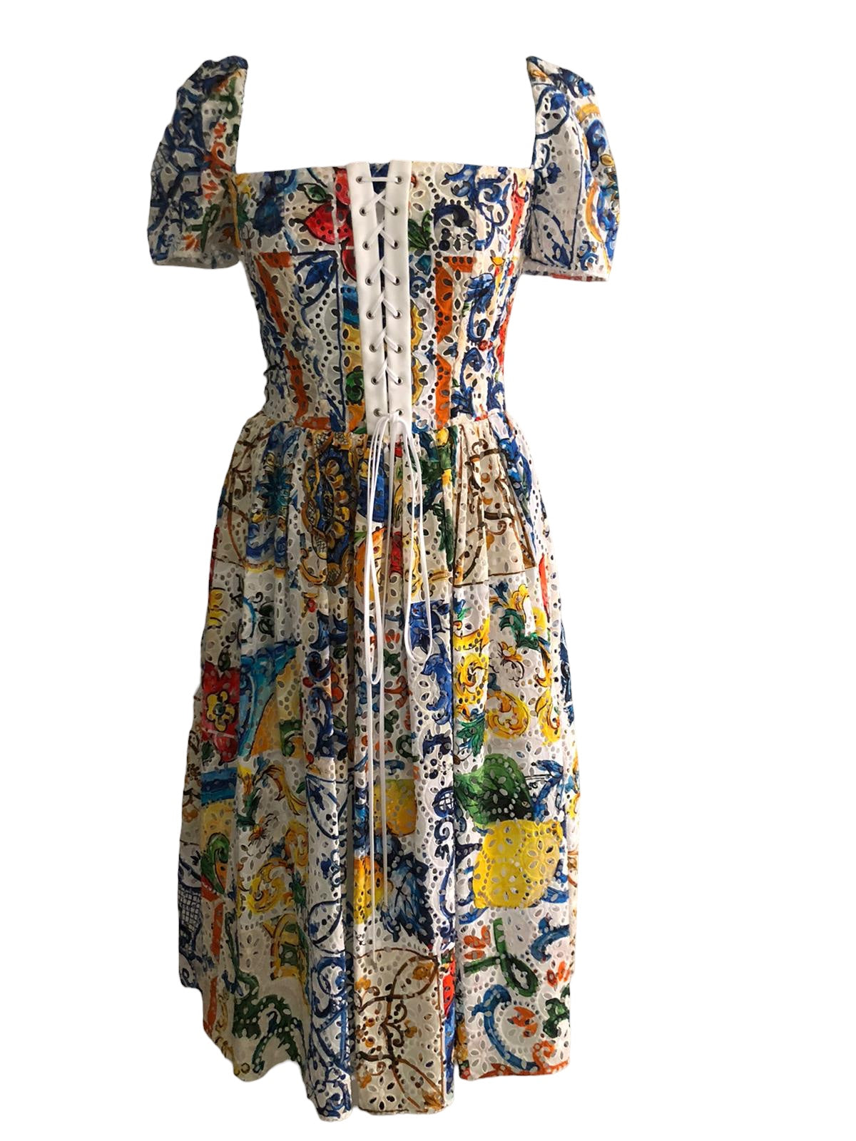 Dolce&Gabbana Colorful Majolika Dress Midi Shortsleeve