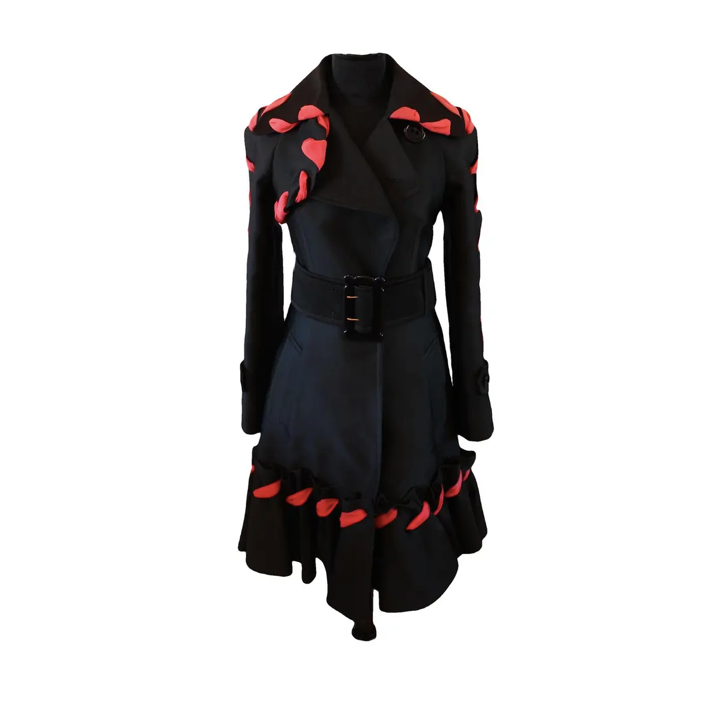 Viktor&Rolf Seiden Trenchcoat schwarz mit pinken Bändern IT40