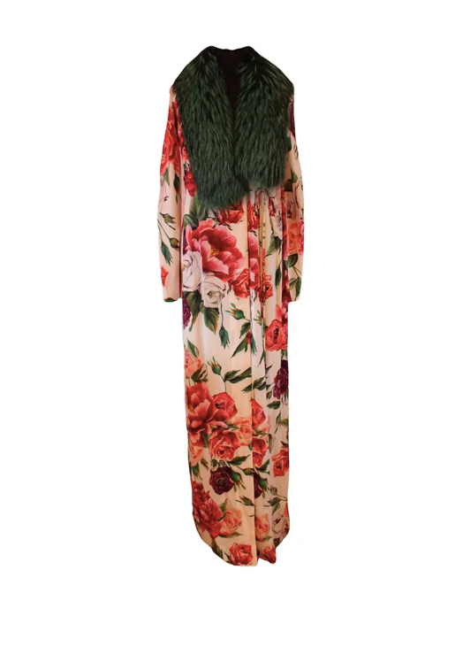 Dolce&Gabbana Wickelkleid Rosenmuster mit Fuchskragen
